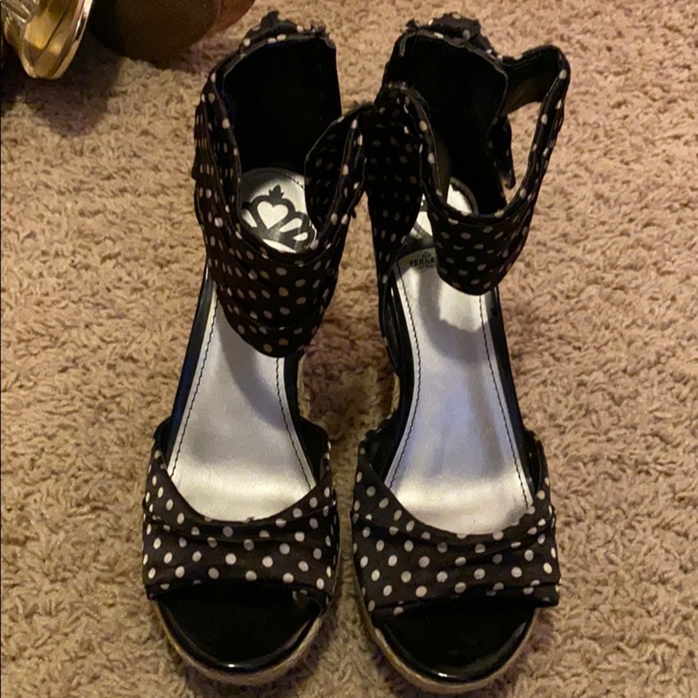 Fergilicious polka dot wedge shoes